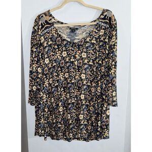 Lucky Brand multicolored floral dragon button front blouse size 1x‎